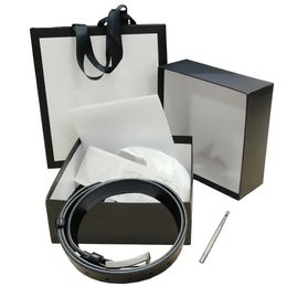 Luxury Men Designers Belts Black Genuine Leather Gold Smooth with Box White Dust Bag Gift Card 28 6548