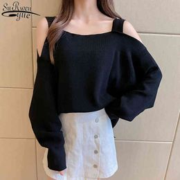 Early Autumn Coat Korean Loose Sweater All-match Fashion Solid Off-Shoulder Long Sleeve Tops Female Blusas 11095 210427