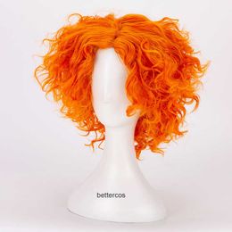 Alice in Wonderland 2 Mad Hatter Cosplay Wigs Tarrant Hightopp Orange Short Curly Heat Resistant Synthetic Hair + Cap Y0913