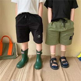Summer boys solid Colour ealstic cotton loose shorts kids fashion knee length cargo pants 210615