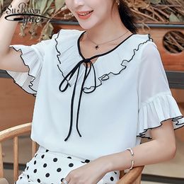 Summer short sleeve white blouse women shirts blusas mujer de moda ruffles chiffon womens tops and s 4729 50 210508