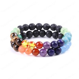 Black Lava Stone Yoga Bracelets Men Jewellery 7 Chakra Essential Oil Diffuser Elastic Natural Stones Bracelet Bangle
