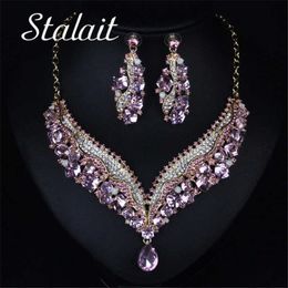 Gorgeous Wing Shape Bridal Jewellery Sets Geometric Crystal Necklace Earrings Gold Colour Choker Women Brides Party Jewellery H1022