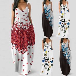 Summer Women Long Dress Butterfly Print Halter Backless Maxi Dress Sexy Bohemian Sleeveless Strap Beach Dresses Vestido De Mujer Q0713