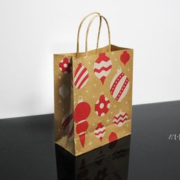 Christmas Gift wrap Bag With Handle Printed Kraft Paper Bags Kids Party Favours Packaging Box for Xmas Decoration Home DWF12523