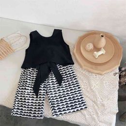 Summer Arrival Girls Fashion Sleeveless 2 Pieces Suit Top+pants Clothing 210528