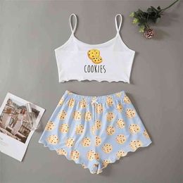 Sleepwear Cute Cookies Print Pyjamas for Women Pyjama Set Sweet T Shirts & Shorts Summer Pijama 210809