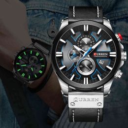 CURREN Luxury Brand Mens Watch Chronograph Business Watches Men Leather Quartz Clock Male Sports Wristwatch Relogio Masculino 210517