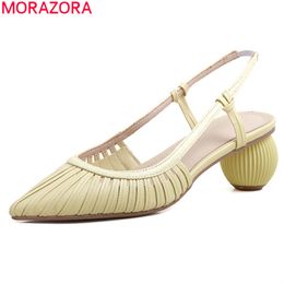 MORAZORA Big size 34-43 fashion women pumps thick heels pointed toe party shoes summer shallow solid Colour ladies shoes 210506