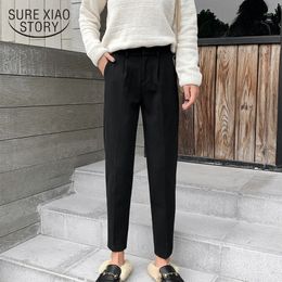 Casual Trousers Female Full Length High Waist Autumn and Winter Woollen Harem Women Straight Loose Pants 6994 50 210417