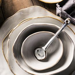 Guopin Quality Tableware Nordic Household Ceramics Irregular Shape Rice Salad Bowls Flat Shallow Desserts Dishes Plate