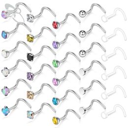 ZS Crystal Studs Women 30PCS Stainless Steel Nose Rings Indian Female Body Piercing Jewellery Accessories Gifts for Girls