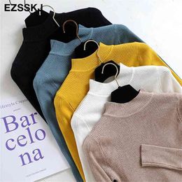 Knitted Women high neck Sweater Pullovers Turtleneck Autumn Winter Basic Sweaters Slim Fit Black 210914