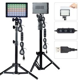 2 Packs Portable RGB Video Light kit LED Panel Lamp Tabletop with Light Stand Dimmable USB Powered