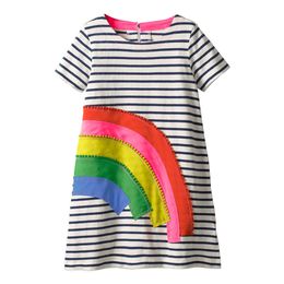 Jumping meters Girls Dresses Rainbow Appliques Summer Princess Dress Brand Baby Clothes Short Sleeve Tunic for kid 210529