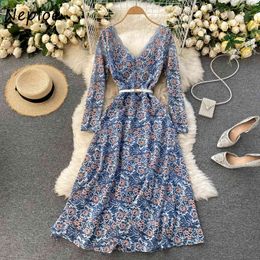 Neploe Temperament Print Dress Women High Waist Hip A Line Vestidos Summer Bohemian Holiday Style Robe Spring 210510