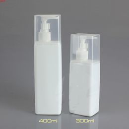 3000pcs/lot Luxury Square Bottles 300ml 400ml White Colour High quality Empty Pump Lotion PE Shampoo Big Bottlegood qty