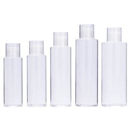 Refillable Plastic Bottle Clear Flat Shoulder PET Transparent With Cover White Screw Lid Empty Portable Cosmetic Packaging Container 100ml 120ml 150ml 200ml 250ml