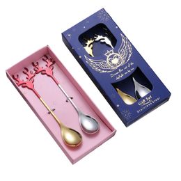 Creative Deer Head Shape 304 Stainless Steel Coffee Scoops Stirring Spoon Romantic Christmas Elk Dessert Exquisite Tableware Gift box