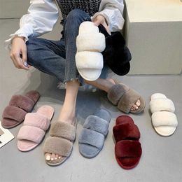 Indoor Women Slippers Female Home Cotton Shoes Warm Plush Faux Fur Flats Lady Soft Comfort House Shoe Women's Winter Slipper New P0828