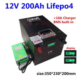 GTK 12V 200Ah Lifepo4 lithium battery pack 12V 200Ah With bms for Electric boat RV solar energy storage +10A charger