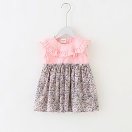 2020 New Children Summer Printed Floral Dresses Girls Sleeveless Cute Flower Clothes Pink Lotus Leaf Dress Girls Casual Dress Q0716