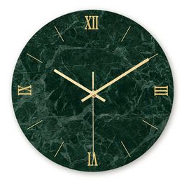 Green Marble Pattern Wall Clock High Gloss Creative Acrylic Clock Home Decor Simple Fasion Wall Clock 211110