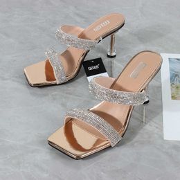 Women's sandals fashion all-match 2021 summer new suede golden rhinestone sexy party high-heeled sandals 8.5CM Y0721