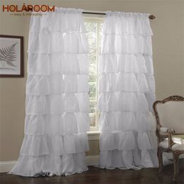 White Blinds Rod Curtain Tulle Multi-layered Lace Curtains for Bedroom Window Solid Colour Blackout Curtain Home Use Cortinas 210913