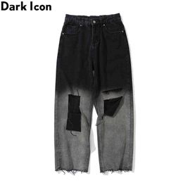 Gradient Unlock Hemline Denim Pants Men Loose Men's Jeans 210603
