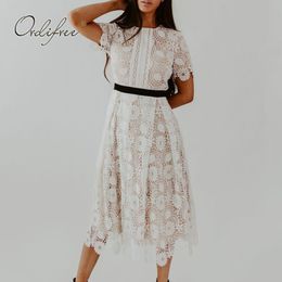 Summer Women Party White Lace Midi Dress 210415