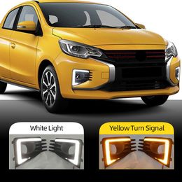 2PCS Car DRL Lamp LED Daytime Running Light For Mitsubishi Mirage 2020 2021 Dynamic Yellow Turn Signal Function 12V