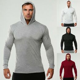 Mens Bodybuilding Hoodies Men Gyms Hooded Long Sleeve T shirt Fitness Clothing Muscle Slim Solid Cotton Pullover Sweatshirt 210421