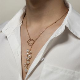 Minimalism Baroque Irregular Pearl Pendant Necklace for Women Wedding Bridal Kpop Lariat Tassel Chain Party Jewellery New