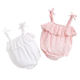 Summer Lace Big Bow Suspenders baby Casual Cotton Romper one-piece Children's Sleeveless jumpsuit Clothing 210417