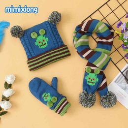 Factory Wholesale children winter cartoon robot warm Plush boys and girls scarf hat gloves three piece set