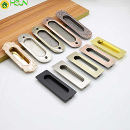 2 pcs Cabinet door drawer hidden handle embedded sliding slotted buckle black gold alloy