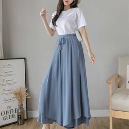 2021 Spring Autumn Women Korean Fashion Casual Drape Elegant New Loose Trousers Clothes Chiffon High Waist Wide Leg Pants Femme Q0801