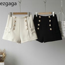 Ezgaga Korean Women Shorts Winter Spring New Fashion Double Breasted Solid High Waist Elegant Shorts Ladies Stretch Casual 210430