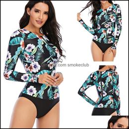 Suits Beach Equipment Water Sports & Outdoors Bikini Surfing Swimsuit For Women Long Sleeve One Piece Bodysuit Leaves Print Sexy Brazilian S
