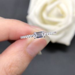 Slim Emerald Cutting S925 Sterling Silver Engagement Rings for Women Moissanite White D Elegant Wedding Fine Jewellery