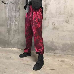 Girls Dragon Print Harajuku Pants Elastic Waist Wide Leg Straight Trousers Women and Man Casual Streetwear 210519