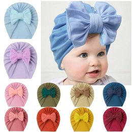 21*19 CM Soft Comfortable Children Hats Solid Color Handmade Bowknot Baby Girls Turban Caps Toddler Headwear Photography Props