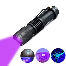 LED UV Flashlight Ultra Violet Mini Torch Scorpion Pet Urine Stains Detector Zoomable AA Rechargeable 14500 Battery Flashlights