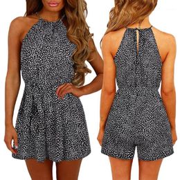 Summer Sexy Boho Jumpsuit For Women Fashion Casual Dot Print Halter Elegant Sleeveless Rompers Beach Femme Combishort Women's Jumpsuits &