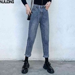 Autumn Straight-legged Jeans Women Casual Loose High Waist Slim Old Pants Wild Fashion Woman 210514