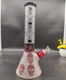 15 Inch 36CM Glass Bong Red Skull Tobacco Water Pipe Smoking Beaker Bongs Ice Ash Catcher Dab Oil Rigs 14mm Bowl Downstem