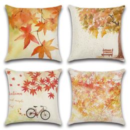 Cushion/Decorative Pillow Autumn Cushion Cover Linen Fall Yellow Fallen Leaves Sofa Home Decor Outdoor Waterproof Throw Pillowcas