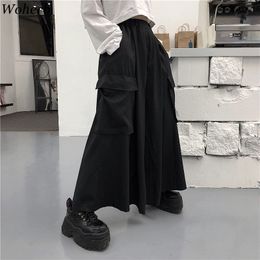 Harajuku Streetwear Korean cargo pants Women Man Summer Hip Hop Harem Wide Vintage Kimono Japan Loose black trousers 210422