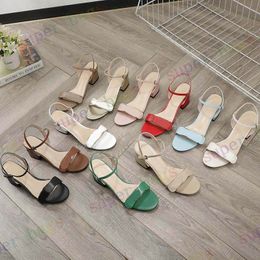 Women Summer Fashion 2021 Sandals square Ladies Metal LOGO Flat slides high heel slippers luxury designer shoes with box